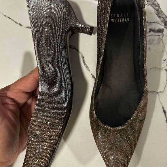 Stuart Weitzman Glittery Kitten Heel 8 - Picture 2 of 5